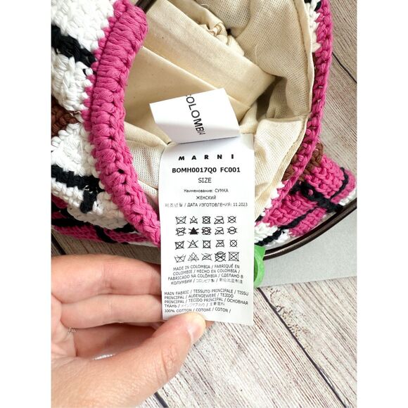 NWT Marni Market handbag in cotton knit with diamond pattern in Pink Crochet - Picture 4 of 16